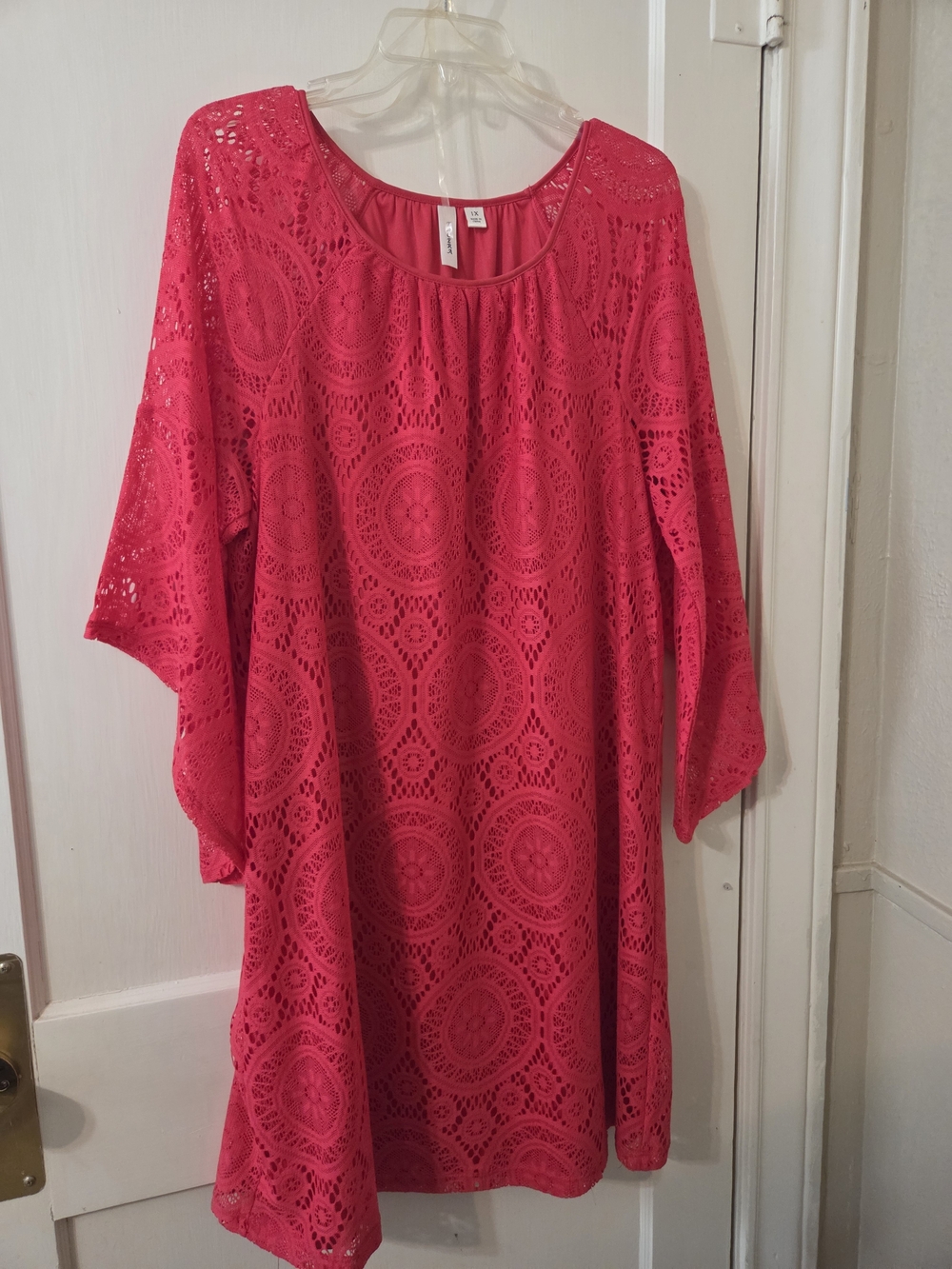 Tacera Fuchsia Crochet Lace Tunic Dress 1X